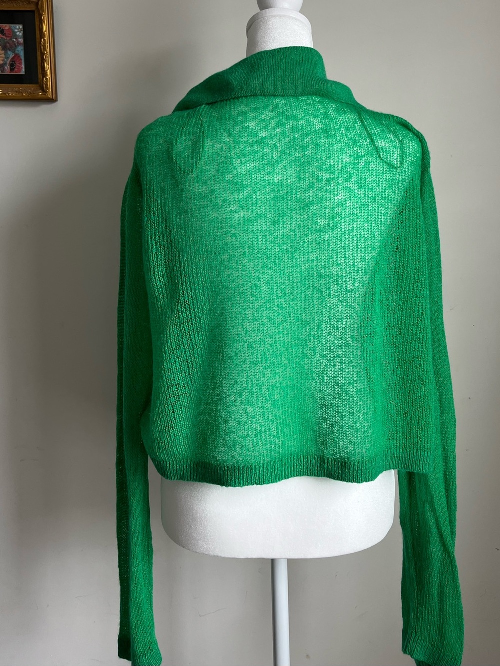 Zara Wool Blend Open Knit Mesh Button Cardigan Shirt Sz M Fall Polo Layering - Picture 5 of 8